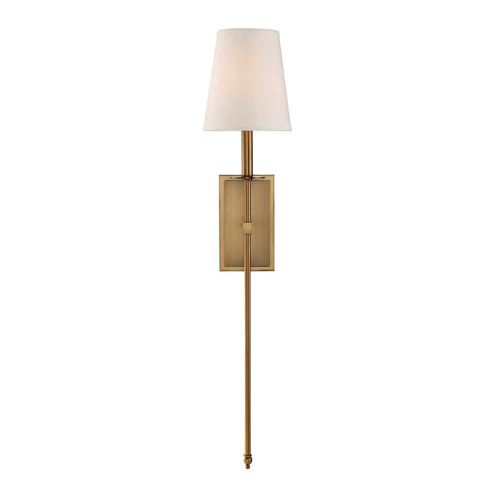 Monroe Elegance Warm Brass Outdoor Wall Sconce with White Shade