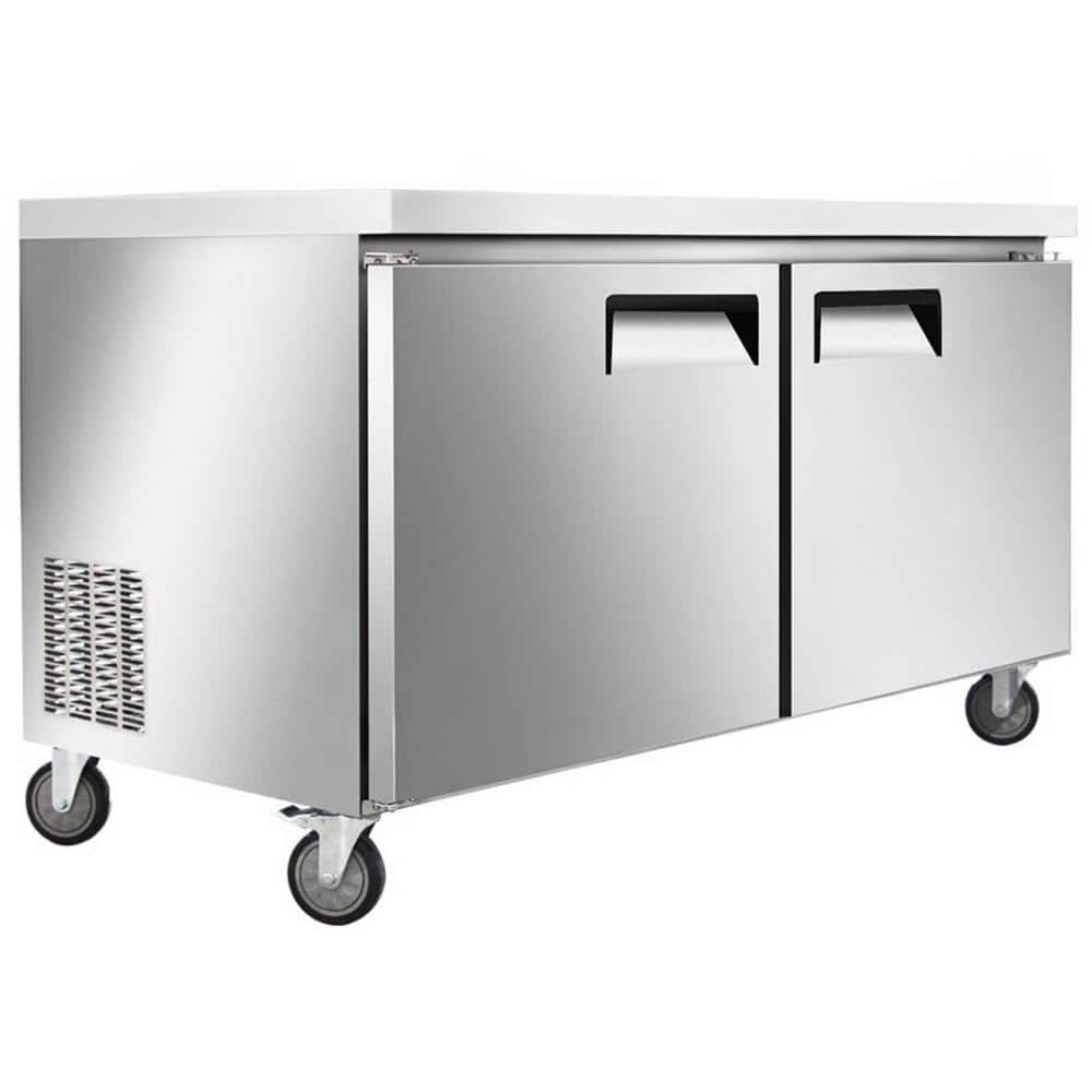 60.5 in. W 16.6 cu. ft. Commercial NSF Undercounter 2 Solid Doors Refrigerator EU60R in Stainless Steel