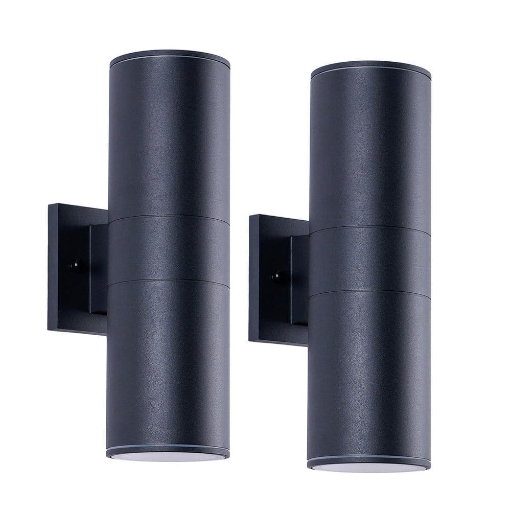 18 in. Modern Black Outdoor Wall Light 2-Pack,2-Light Cylinder Sconce with Tempered Glass,Waterproof for Porch and Patio price history on PriceWatchPro
