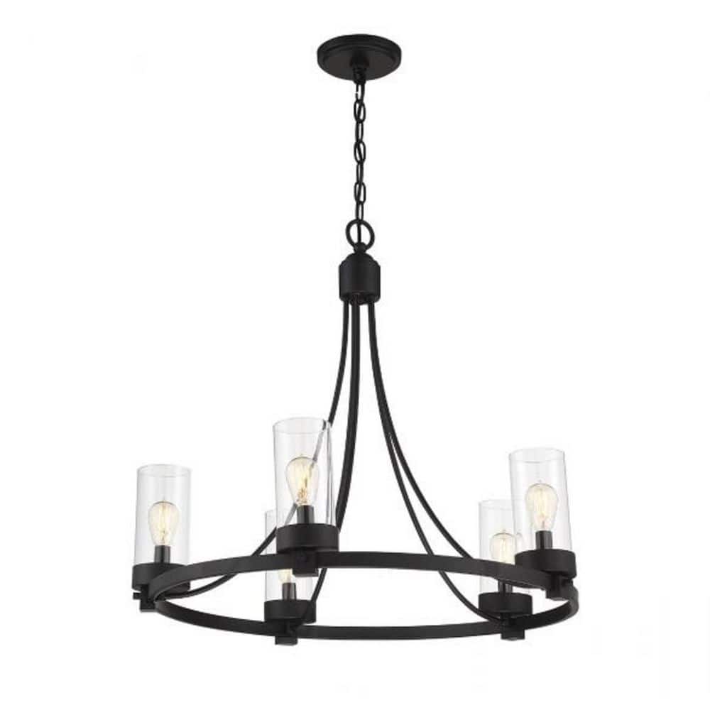 Matte Black Crystal 5-Light Candle Chandelier