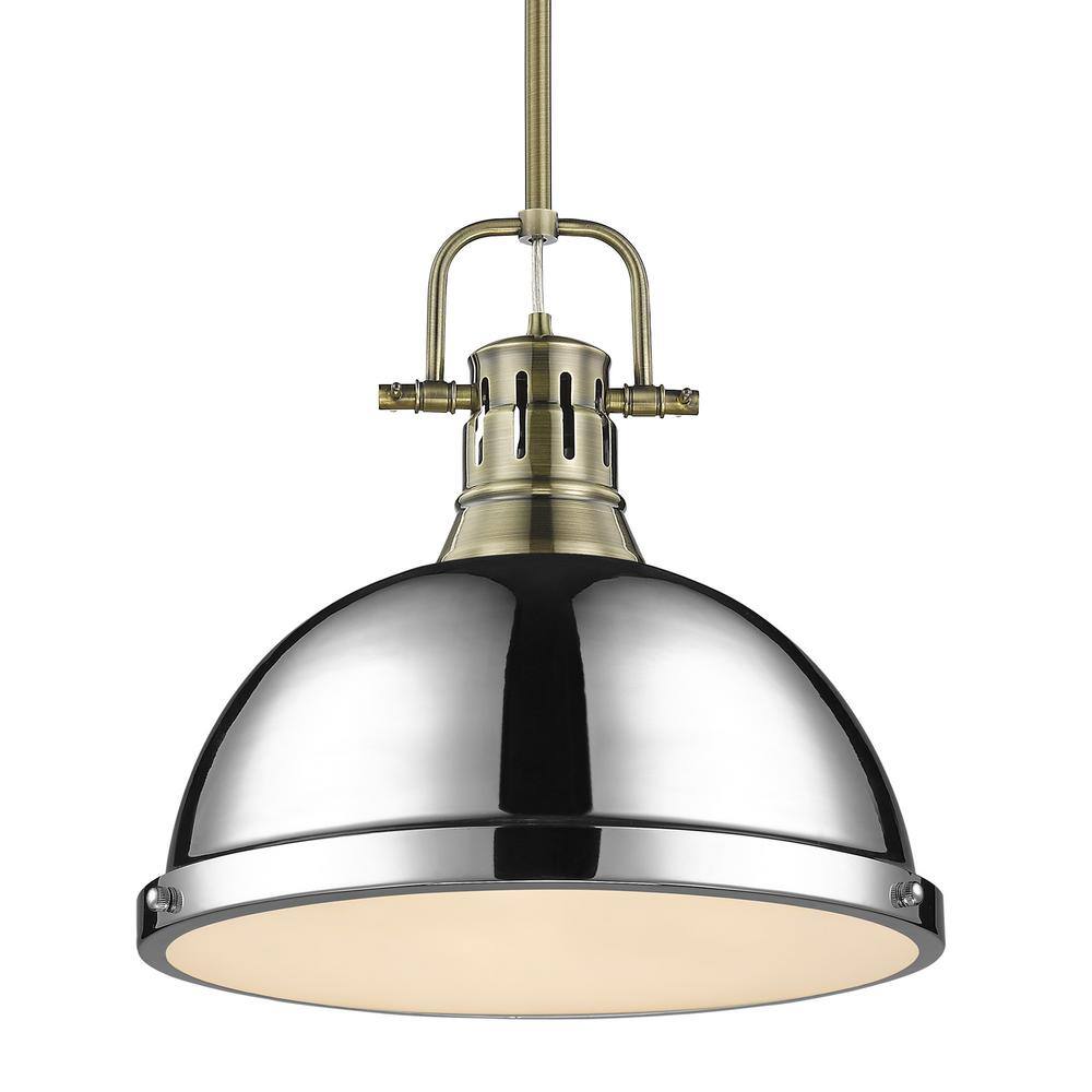 Duncan 1-Light Pendant with Rod in Aged Brass with a Chrome Shade price history on PriceWatchPro