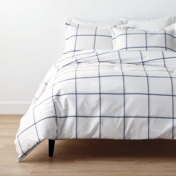 The Company Store Window Pane Plaid Navy Yarn-Dyed Cotton Percale Queen Duvet Cover
