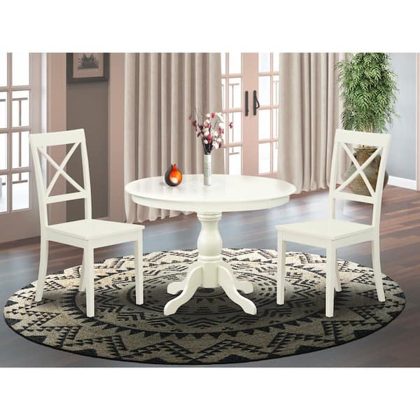 East West Furniture 3-Piece Linen White Finish Solid Wood Top - Dining Room Set - Seats 4