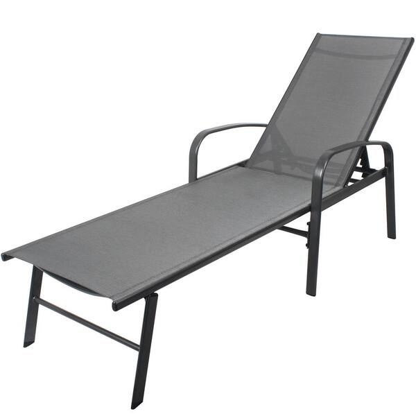 Unbranded Gray Steel Outdoor Lounge Chair, All Weather Patio Swimming Pool Chair, with Pillow, for Beach, Yard, Pool, Set of 1