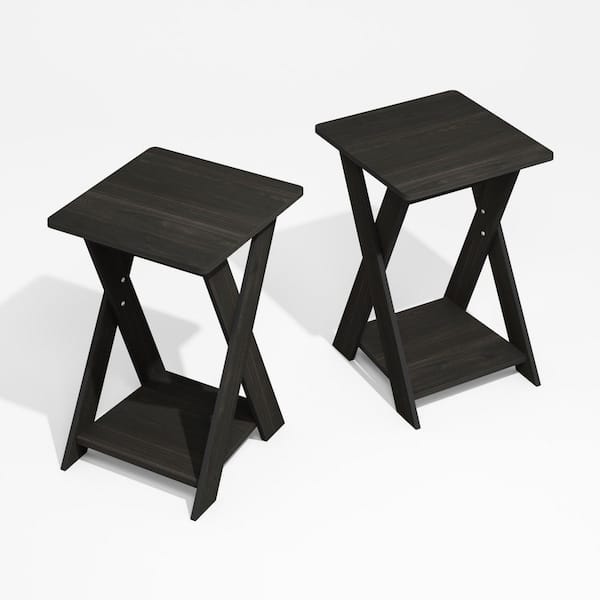 Furinno Modern Simplistic Criss-Crossed 15.55 in. Black Espresso Square Wood End Table (Set of 2)
