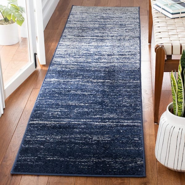 Adirondack 3 ft. x 14 ft. Navy/Gray Solid Color Striped Runner Rug