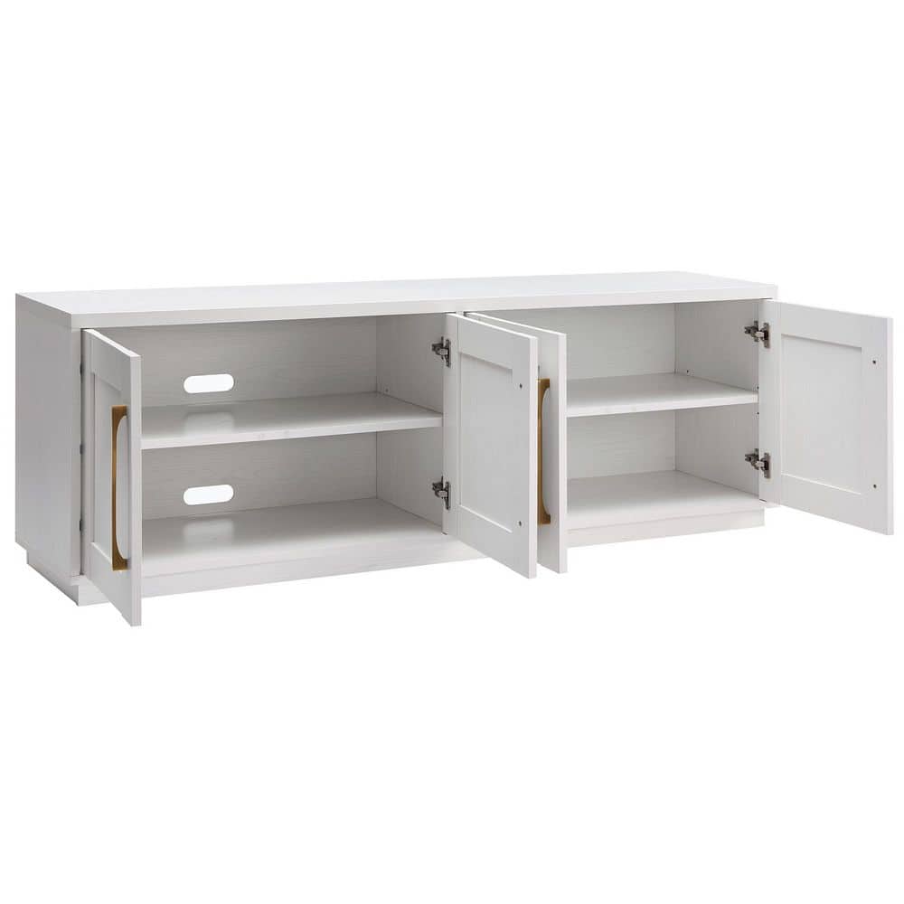 White 68" MDF TV Stand with Cabinets and Fireplace