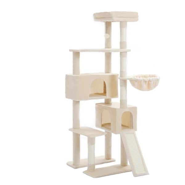 Medium Cat 61 in. Cat Tree Scratching Posts Tower with Hammock for All Indoor Cats in Beige