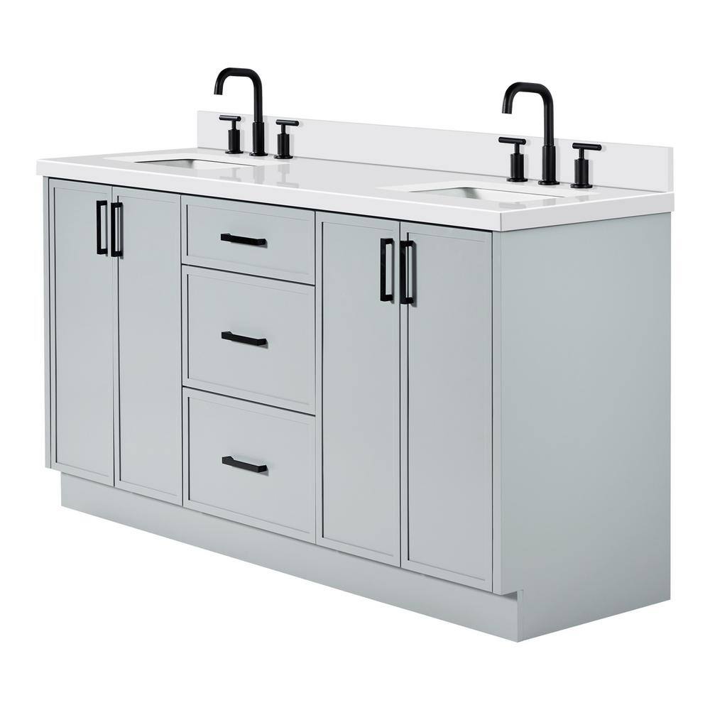 Kelly 67" Light Gray Wood Double Vanity with White Quartz Top