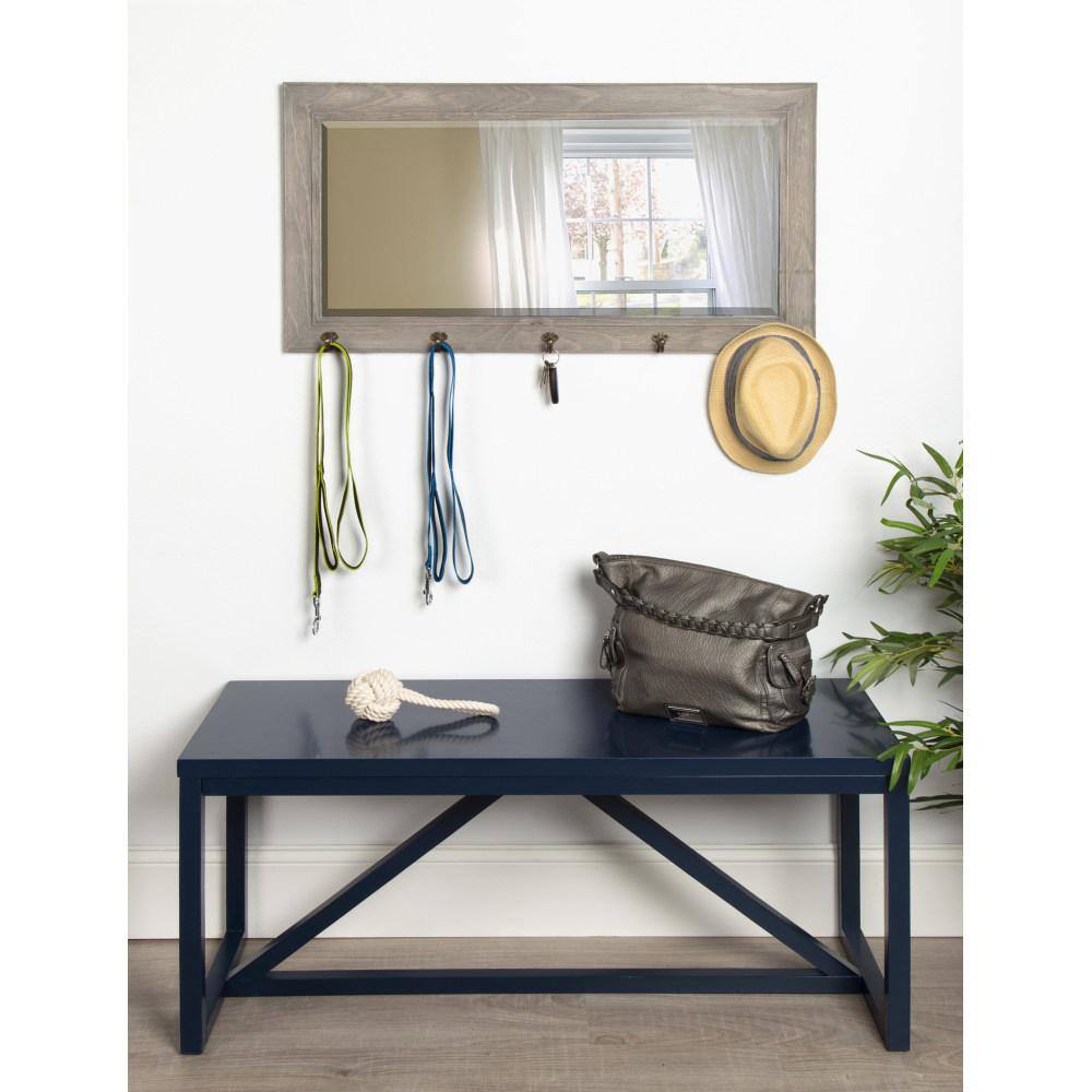 Rustic Graywash 36"x18" Wood Framed Pub Mirror with Metal Hooks