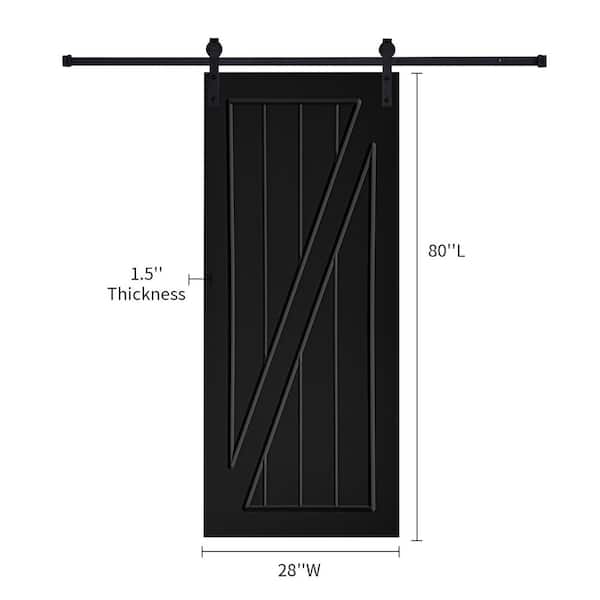Modern Z Frame 28 in. x 80 in. MDF Black Barn Sliding Door With Hardware kit
