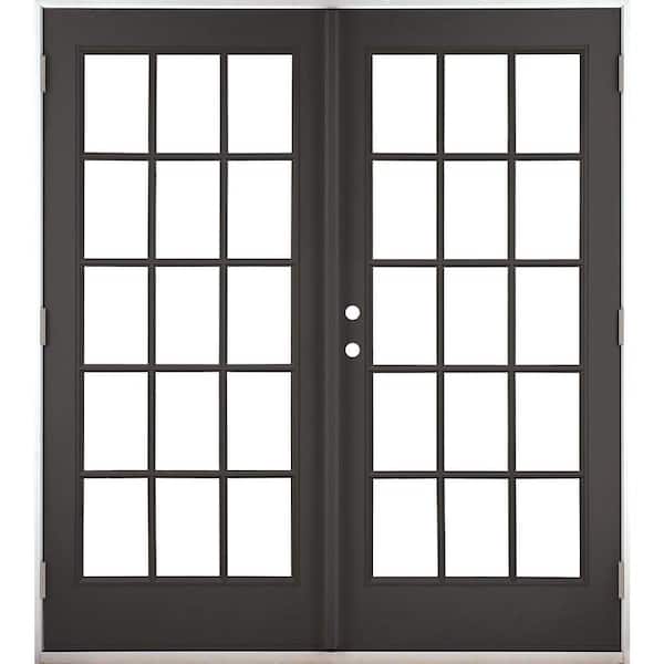 60 in. x 80 in. Black Right-Hand Outswing Fiberglass Full Lite LOE 15 Lite GBG Glass Hinged Patio Door