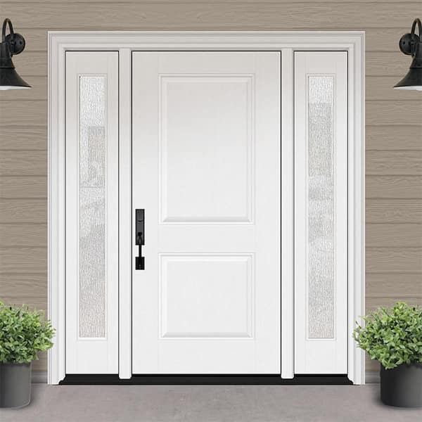 Regency 64 in. x 80 in. 2P Squaretop RHIS Unfinished White Mahogany Fiberglass Prehung Front Door w/Rain12in. SLs 6-9/16