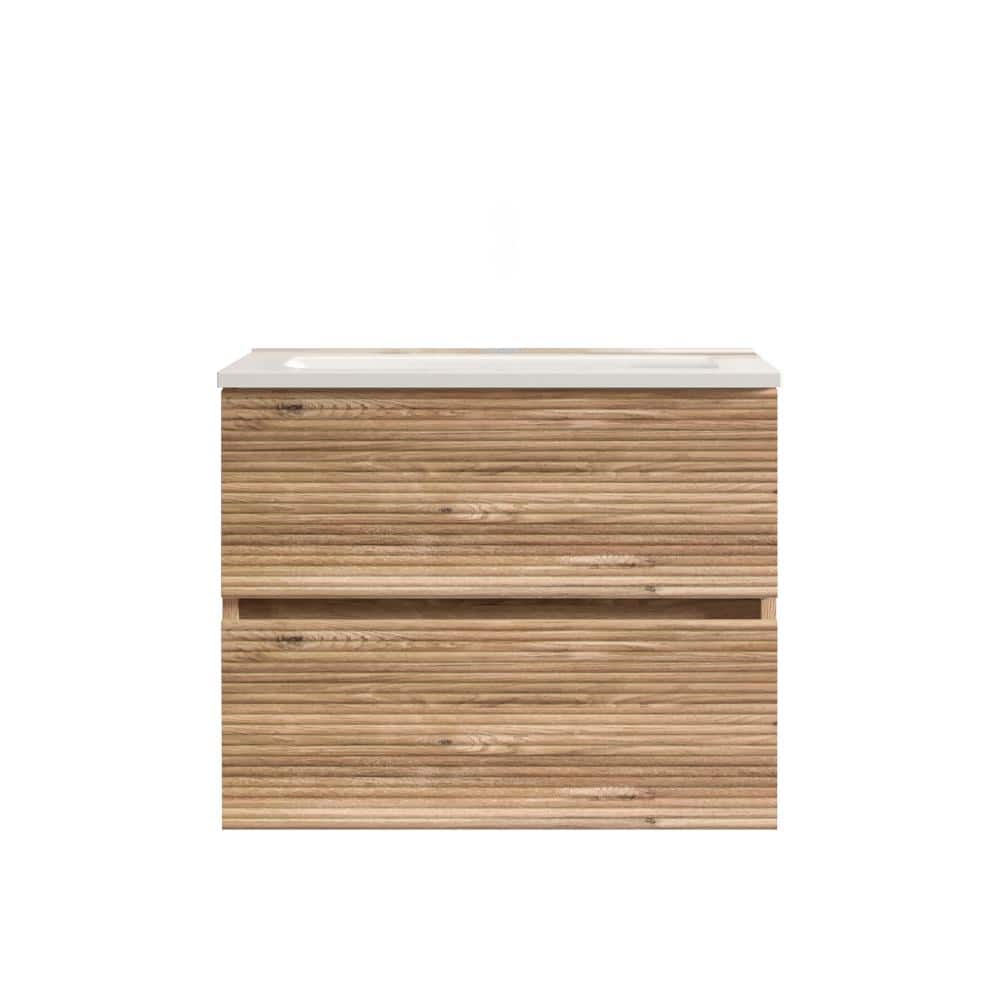 24 in. W Single Sink Wall-Mounted Bath Vanity in Oak with White Ceramic Top Unassembled price history on PriceWatchPro