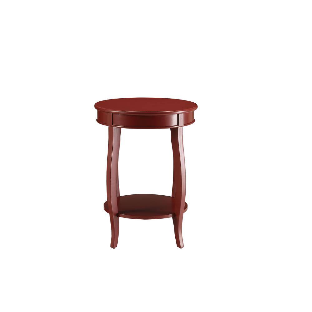 Aberta Round Red Wooden Side Table with Cabriole Leg and Shelf