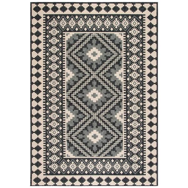 SAFAVIEH Veranda Ivory/Gray 8 ft. x 11 ft. Border Indoor/Outdoor Patio  Area Rug