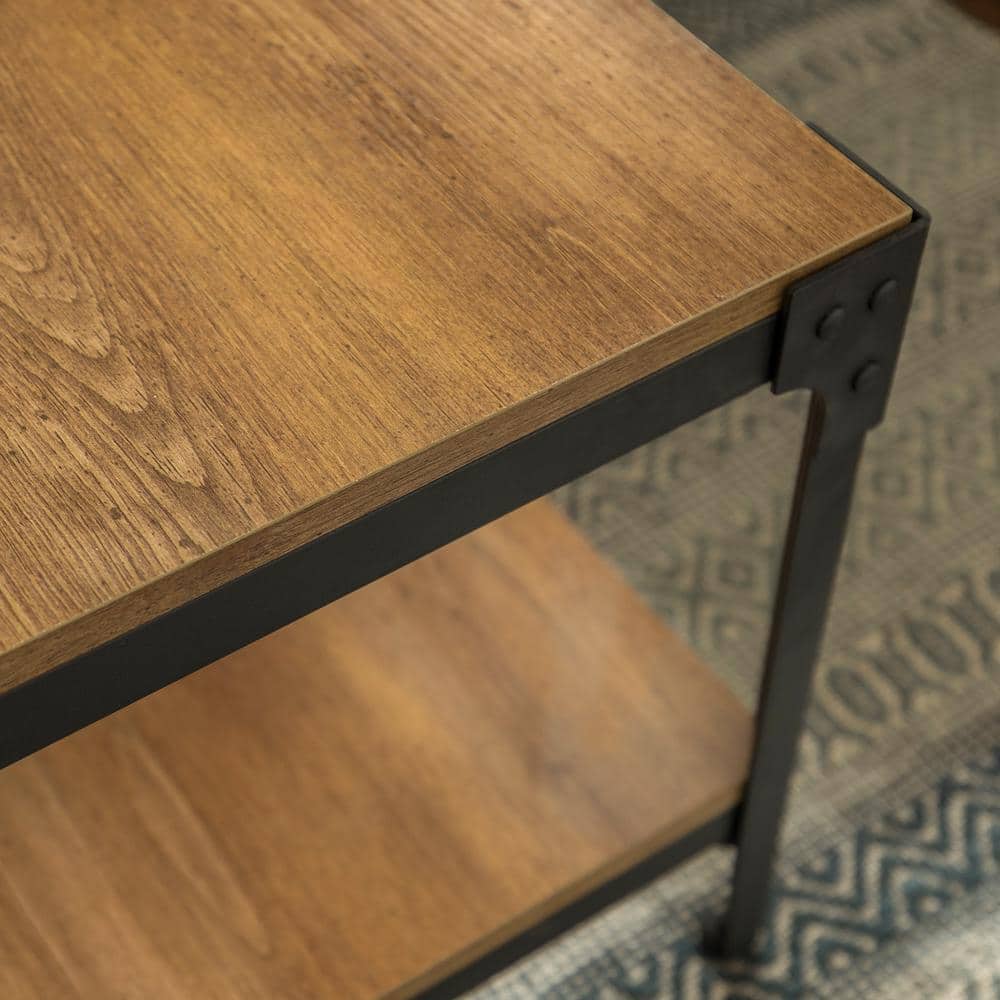 Rustic Barnwood Brown Rectangular Coffee Table with Metal Frame