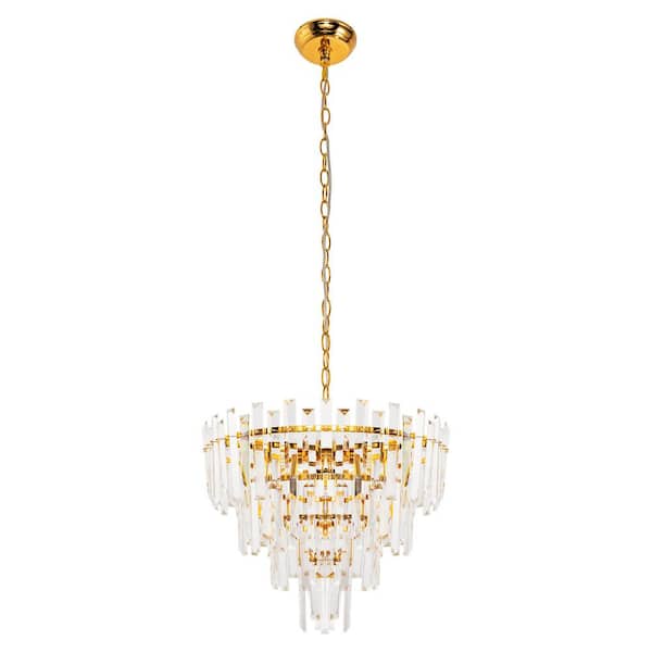 Chrome 6-Light Crystal Chandelier, 4-Tier Elegant Modern Hanging Light Fixture for Living Room