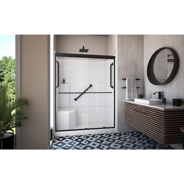 DreamLine Accessible Living Alliance 32 in. W x 77.5 in. H Framed Sliding Door Shower Kit RH Drain w/ Door Grab Bars Matte Black
