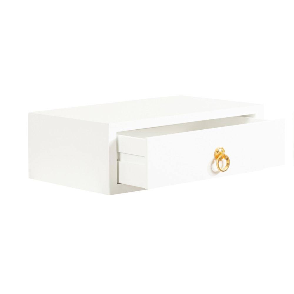 White and Gold Floating Wood Side Table with Drawer