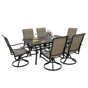 Black Metal Rectangle Patio Swivel Chairs Outdoor Dining Table (Set of 7)