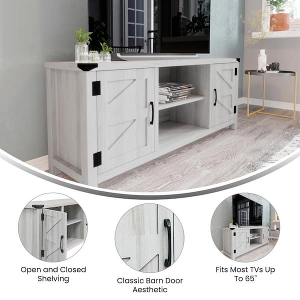 Charlotte Modern Farmhouse Barn Door TV Stand Light Gray for TV's up to 65 in. - 58 in. Industrial Entertainment Center