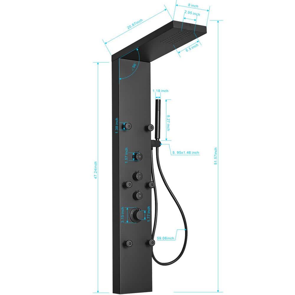 Matte Black 47'' Stainless Steel Shower Panel with Jets