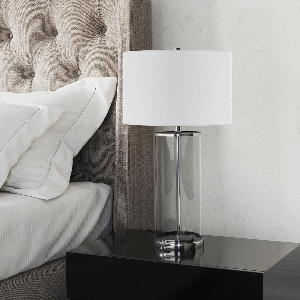 Rowan Elegance 28" Glass & Nickel Table Lamp with White Linen Shade