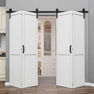 80 in. x 84 in. Paneled MDF White Primed H Shape Composite Bifold Sliding Barn Door with Hardware Kit