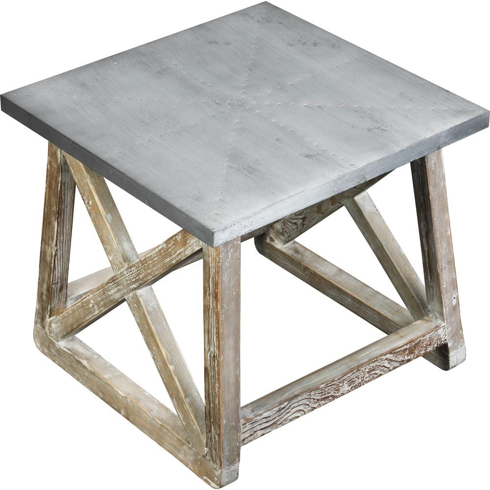 Farmhouse Charm Reclaimed Pine & Zinc Top Side Table