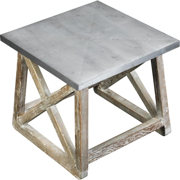Boraam Martin Wood and Metal Side Table - Natural Finish with Zinc Top