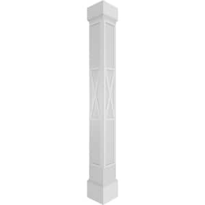 7-5/8 in. x 9 ft. Premium Square Non-Tapered X-Board Farmhouse Fretwork PVC Column Wrap Kit w/Mission Capital and Base
