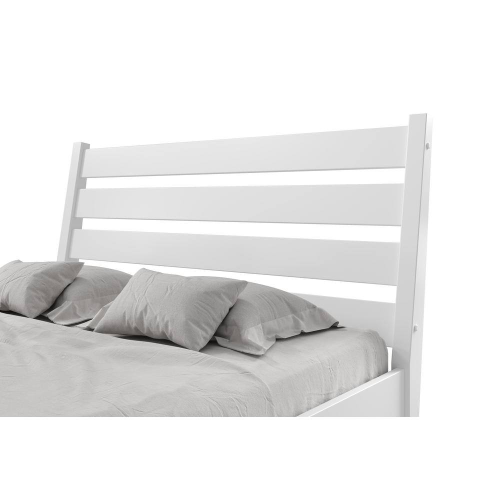 White Pine Wood Queen Platform Bed with Upholstered Headboard