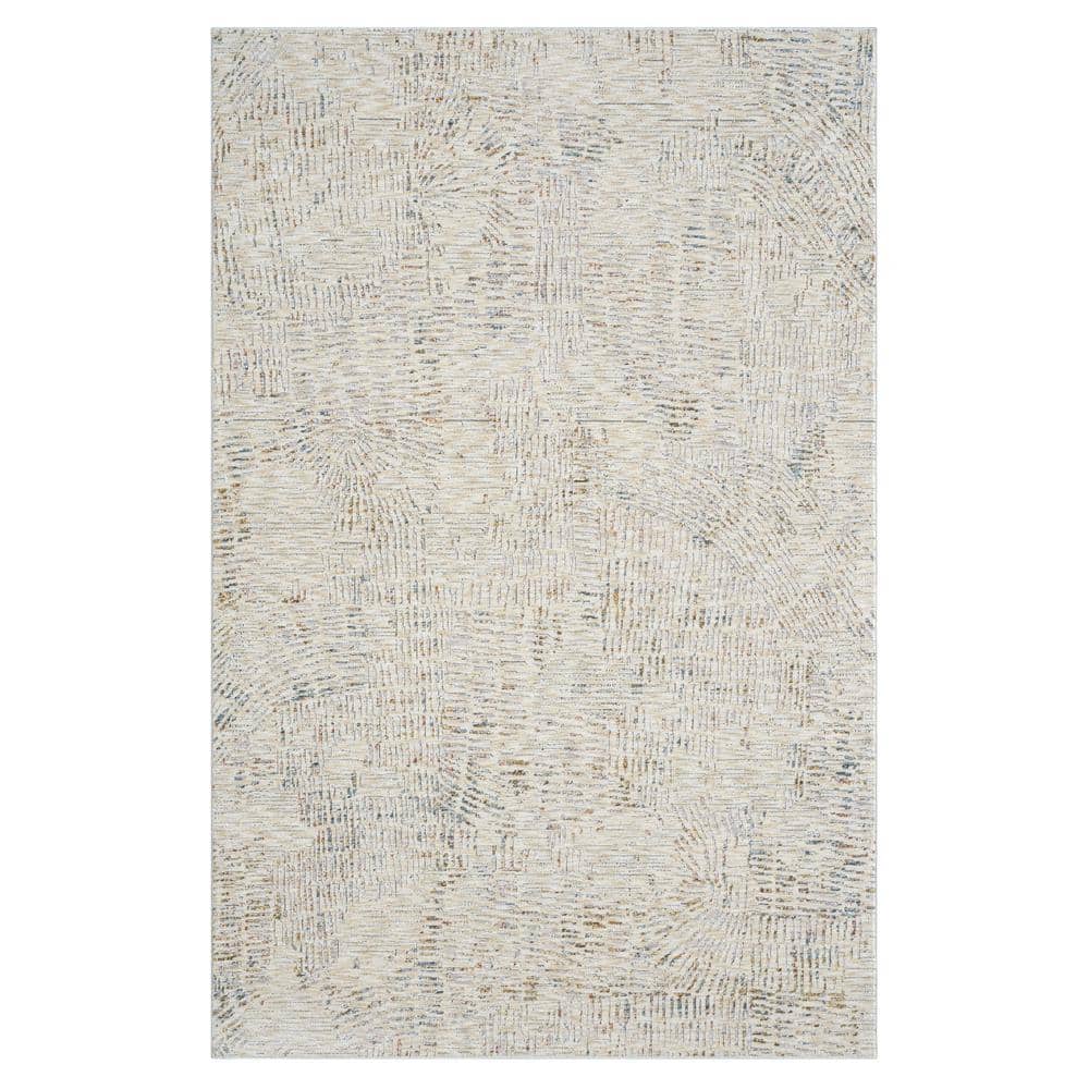 Alaya Ivory/Light Gray 2 ft. 6 in. x 8 ft. Abstract Performance Runner Rug