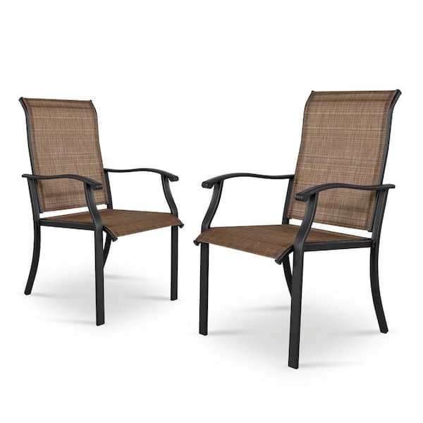 Black Steel Frame Brown Textilene Outdoor Dining Chairs (2-Pieces)