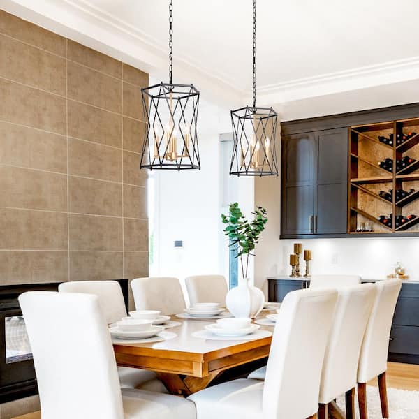 4-Light Black and Gold Cage Chandelier for Dining Room