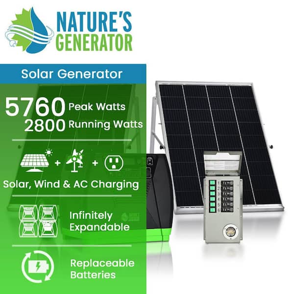 ELITE 3600-Watt/5760W Peak Push Button Start Solar Powered Portable Generator with 2 100W Panels, 1 Power Transfer Kit