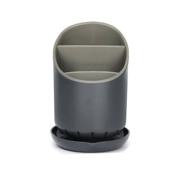 Black Ceramic Kitchen Utensil Holder with Detachable Base, Self-Draining Flatware Storage Crock for Countertop