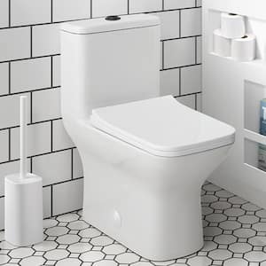 Carre 1-piece 1.1/1.6 GPF Dual Flush Square Toilet in Glossy White with Black Hardware Seat Included