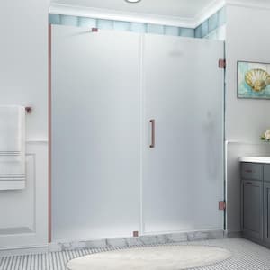 Belmore XL 71.25 - 72.25 in. x 80 in. Frameless Hinged Shower Door with Ultra-Bright Frosted Glass in Bronze