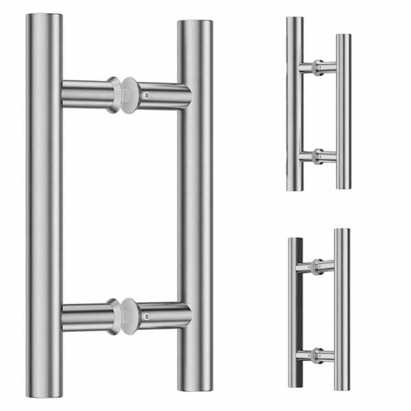 12 in. Bath Product Type in Brushed Nickel Finish Back-to-Back Door Pull Handle for Glass or Wood Doors (1-Pair)