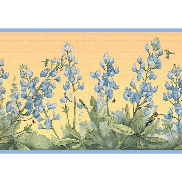 Dundee Deco Falkirk Dandy II Blue Green Orange Flowers and Birds Nature Peel and Stick Wallpaper Border