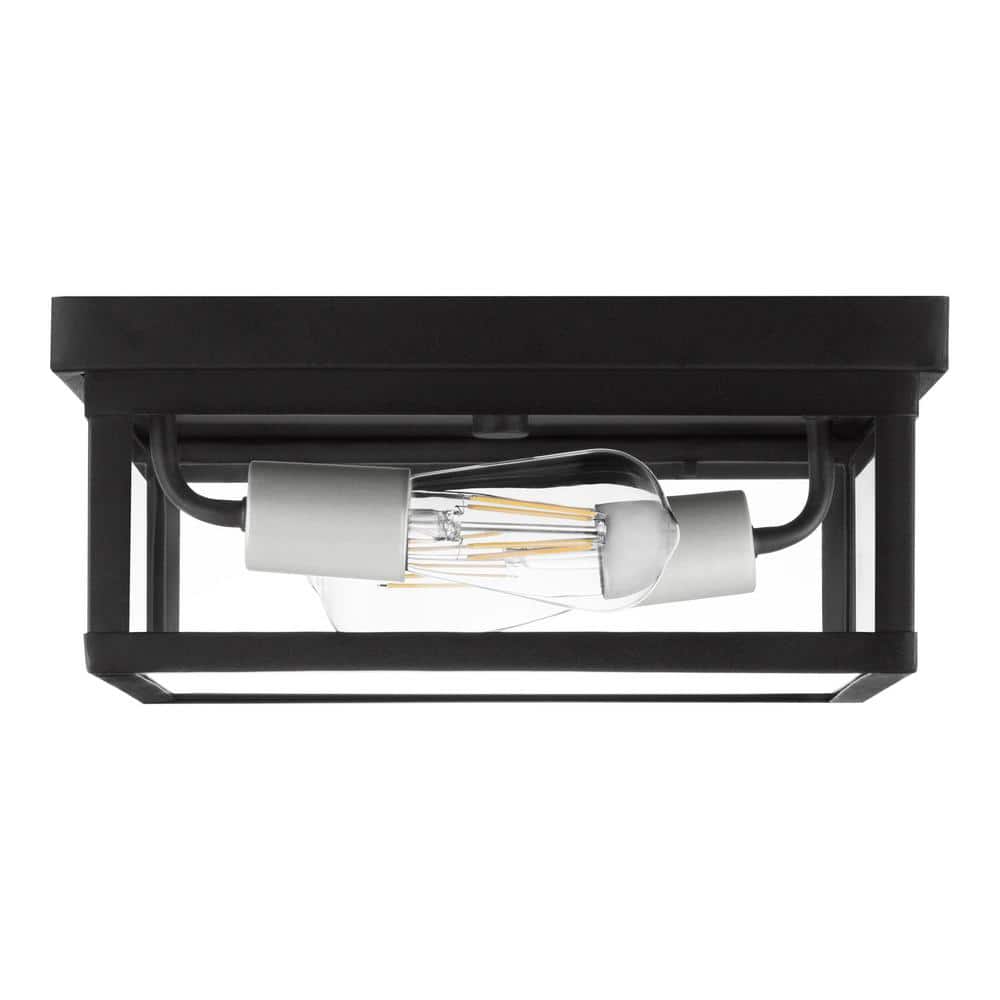 Hampton Bay Rimgate 2Light Matte Black Outdoor Flush Mount Light with