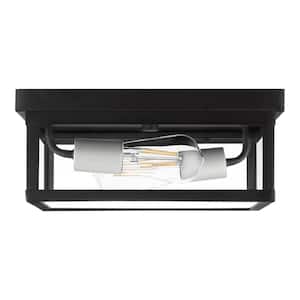 Rimgate 2-Light Matte Black Outdoor Flush Mount Light with Silver Accents and Clear Glass Shade