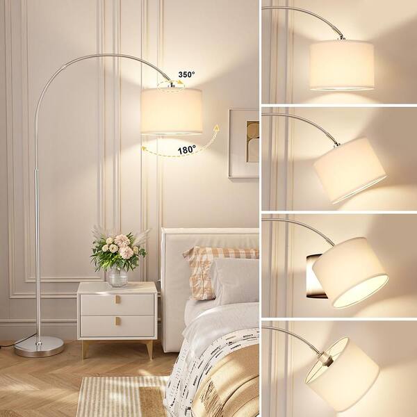 70 in. Silver 1-Light Dimmable Arc Floor Lamp with Rotating Head