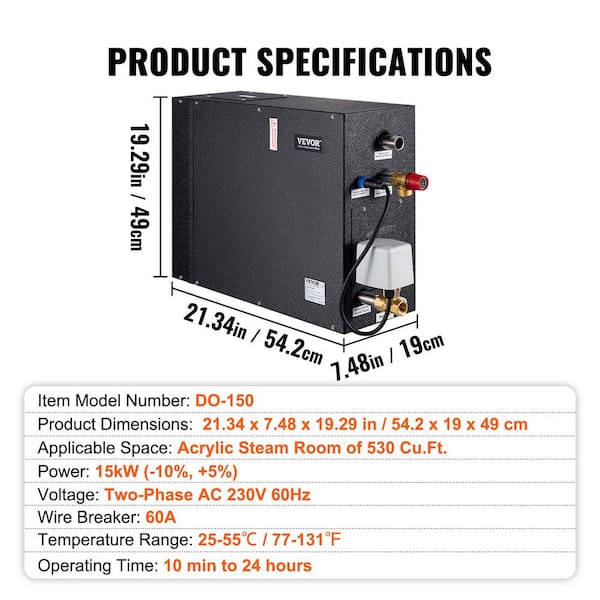 VEVOR Steam Shower Generator 15000-Watt Segmented Heating and