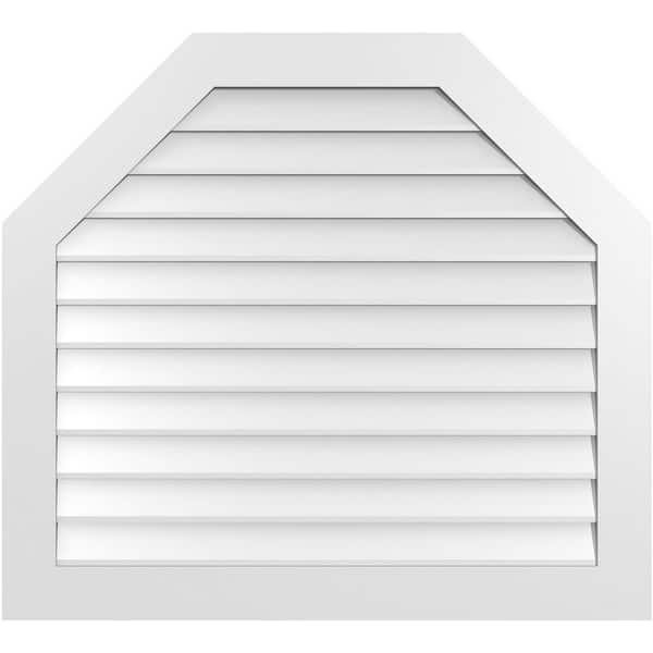 Ekena Millwork 42 in. x 38 in. Octagonal Top Surface Mount PVC Gable Vent: Decorative with Standard Frame
