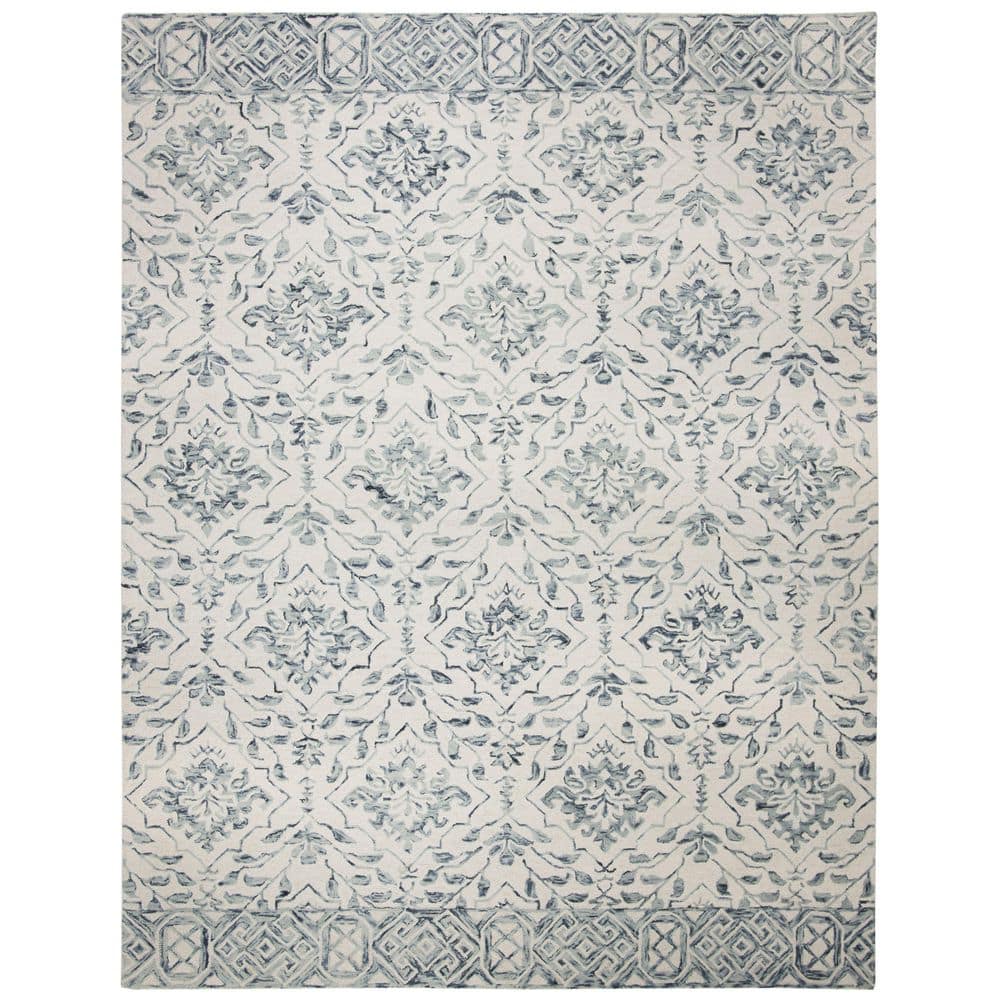 SAFAVIEH Dip Dye Blue/Ivory 10 ft. x 14 ft. Border Floral Medallion Area Rug DDY901M10 The