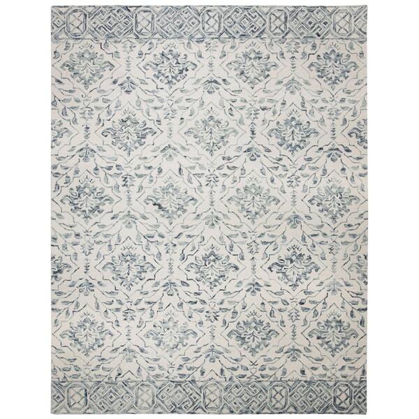 SAFAVIEH Dip Dye Blue/Ivory 10 ft. x 14 ft. Border Floral Medallion Area Rug DDY901M10 The