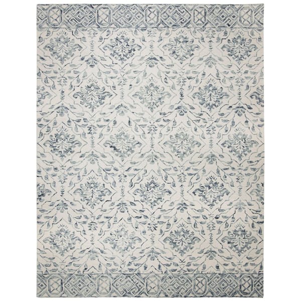 SAFAVIEH Dip Dye Blue/Ivory 9 ft. x 12 ft. Border Floral Medallion Area Rug